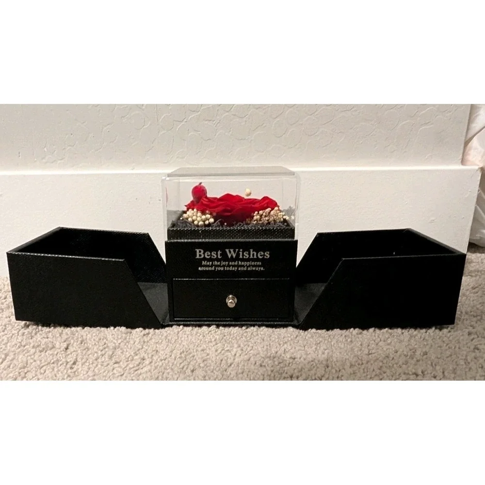 Preserved Red‎ Rose Gift Box w/ Drawer Jewelry Case | 